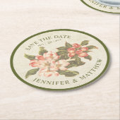 ヴィンテージApple Blossom Save the Date Coaster ラウンドペーパーコースター (アングル)