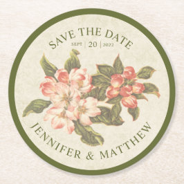 ヴィンテージApple Blossom Save the Date Coaster ラウンドペーパーコースター