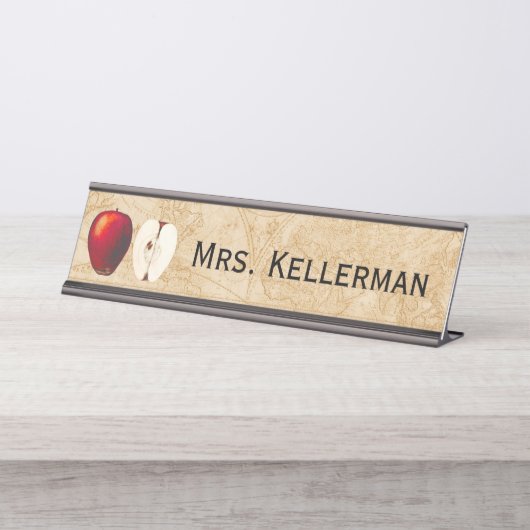 ヴィンテージApple World Map先生名 デスクネームプレート (正面)