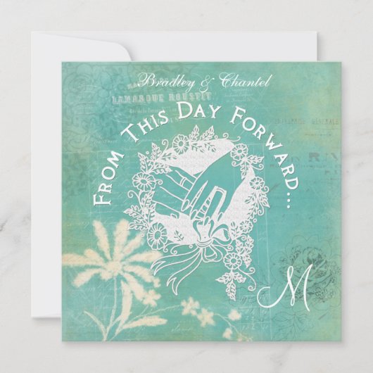 ヴィンテージAqua From This Day Forward Weding Invite 招待状 (正面)