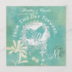 ヴィンテージAqua From This Day Forward Weding Invite 招待状