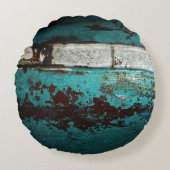 ヴィンテージauto 50のティール(緑がかった色)が錆びたクローズアップ ラウンドクッション (正面)