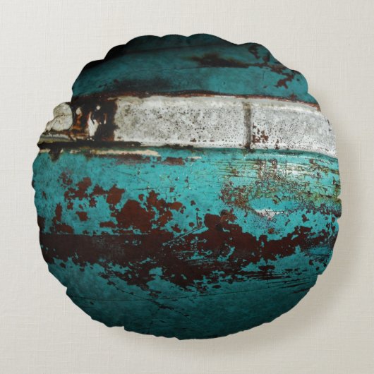 ヴィンテージauto 50のティール(緑がかった色)が錆びたクローズアップ ラウンドクッション (正面)