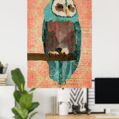 ヴィンテージAzureと赤面Owl Art Poster ポスター (ホームオフィス)