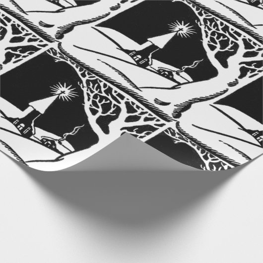 ヴィンテージB&Wの冬教会(Lge。 イメージ) ラッピングペーパー (角)