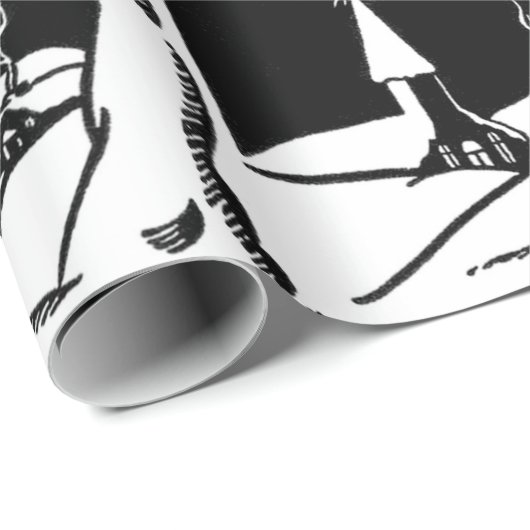 ヴィンテージB&Wの冬教会(Lge。 イメージ) ラッピングペーパー (ロールコーナー)