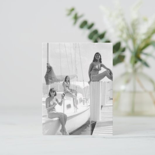 ヴィンテージB&Wフォトフロリダビキニガールズ ポストカード (スタンド正面)