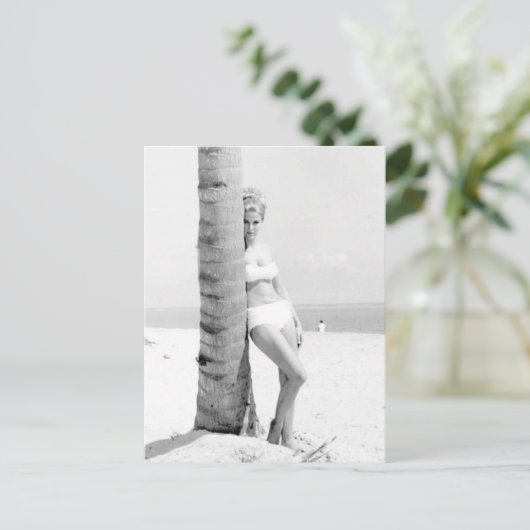 ヴィンテージB&Wフォトフロリダビキニガール ポストカード (スタンド正面)