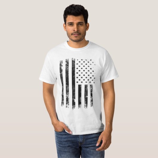 ヴィンテージB&W愛国的アメリカ国旗Tシャツ Tシャツ (正面フル)