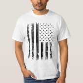 ヴィンテージB&W愛国的アメリカ国旗Tシャツ Tシャツ (正面)