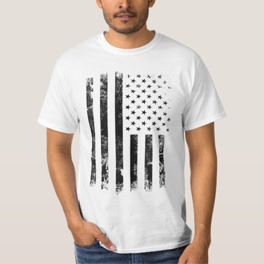 ヴィンテージB&W愛国的アメリカ国旗Tシャツ Tシャツ (正面)