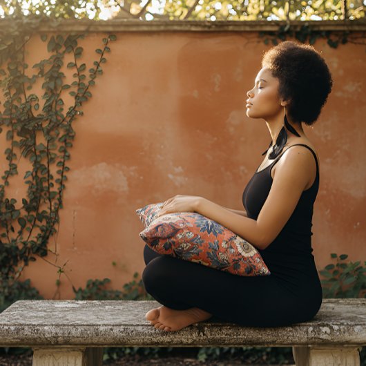 ヴィンテージBarkclothデザイン（赤い背景） アクセントクッション