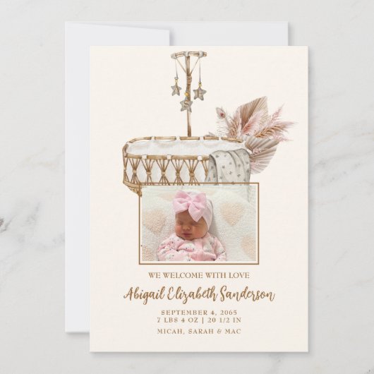 ヴィンテージBassinet写真誕生のお知らせ 招待状 (正面)