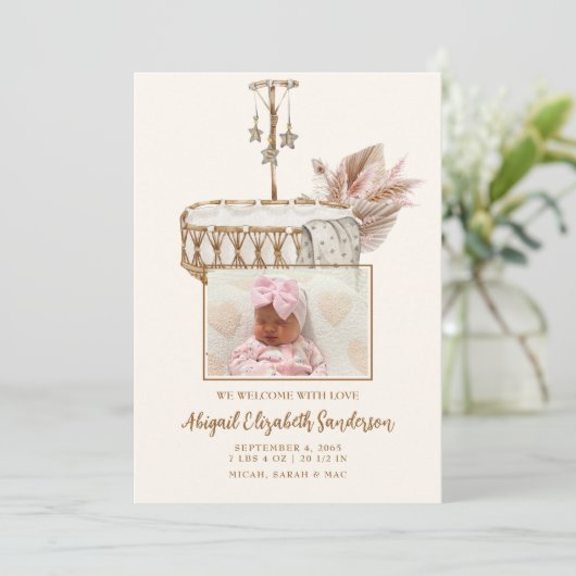 ヴィンテージBassinet写真誕生のお知らせ 招待状 (スタンド正面)