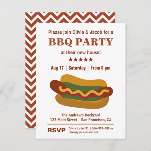 ヴィンテージBBQのホットドッグの引っ越し祝いパーティーのパーティの招待状 招待状 (正面/裏面)