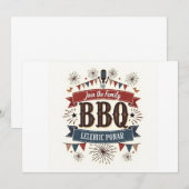 ヴィンテージBBQピクニック招待状 – 愛国的な7月4日 招待状 (正面/裏面)