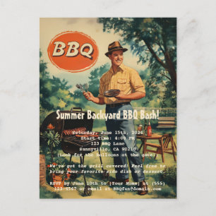 ヴィンテージBBQ喜び:クラシックBackyard Cookout Scen ポストカード