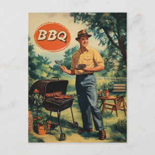 ヴィンテージBBQ喜び:クラシックBackyard Cookout Scen ポストカード
