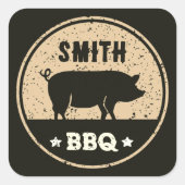 ヴィンテージBBQ 黒とベージュの豚ロゴ ダストレス加工 スクエアシール (正面)