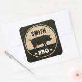 ヴィンテージBBQ 黒とベージュの豚ロゴ ダストレス加工 スクエアシール (封筒)
