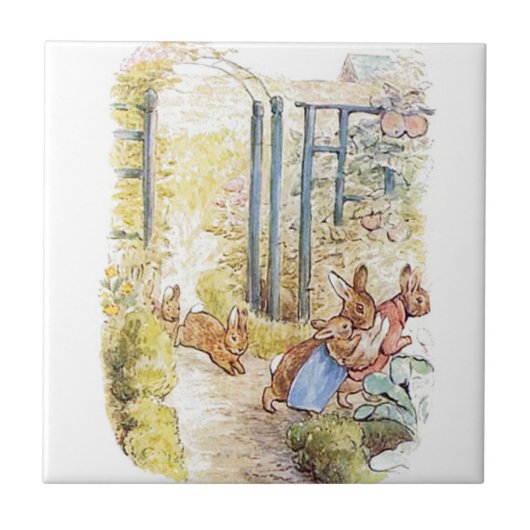 ヴィンテージBeatrix Potter、Bunnies、セラミックタイル タイル (正面)