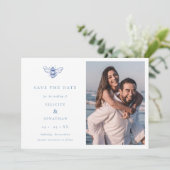 ヴィンテージBee BlueミニマルQRコード写真結婚s セーブザデート (スタンド正面)