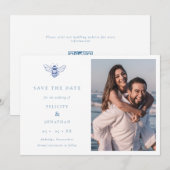 ヴィンテージBee BlueミニマルQRコード写真結婚s セーブザデート (正面/裏面)