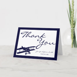 ヴィンテージBiplane Aviator Blue 結婚's Thank You サンキューカード