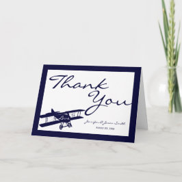 ヴィンテージBiplane Aviator Blue 結婚's Thank You サンキューカード