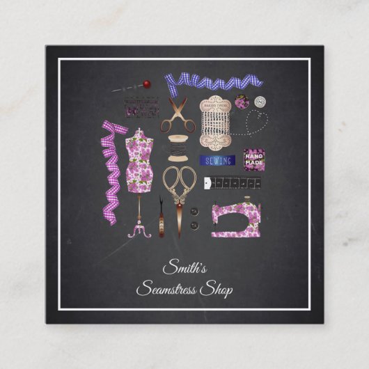 ヴィンテージBlackboardシームレススクエアビジネスカード スクエア名刺 (正面)