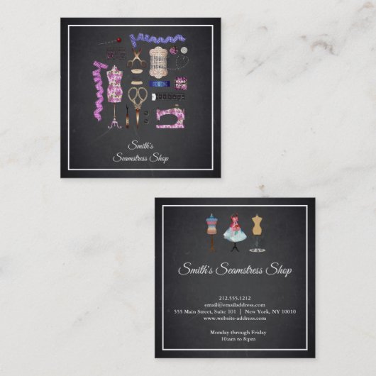 ヴィンテージBlackboardシームレススクエアビジネスカード スクエア名刺 (正面/裏面)