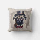 ヴィンテージBLueと赤タキシードパグポートレート枕 クッション (正面)