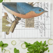 ヴィンテージBluebirdフランスのスクリプトキッチンハンドタオル キッチンタオル (折り畳み)