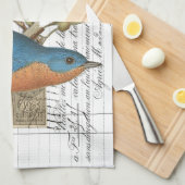 ヴィンテージBluebirdフランスのスクリプトキッチンハンドタオル キッチンタオル (四つ折り)