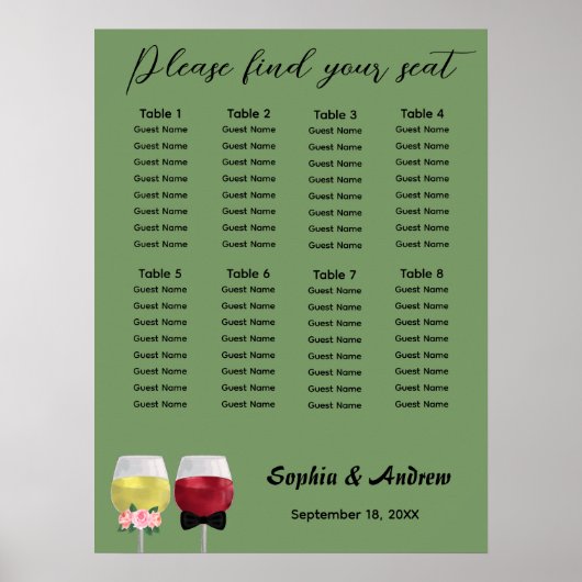 ヴィンテージBohoカップル結婚ワインの座席表 ポスター (正面)