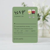 ヴィンテージBohoカップル結婚ワインの応答カード 出欠カード (スタンド正面)