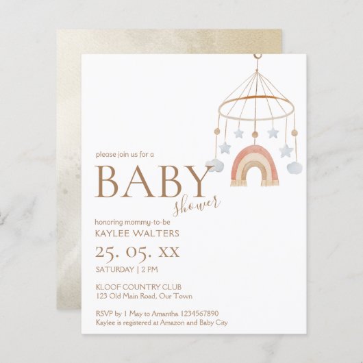 ヴィンテージbohoモバイル予算ベビーシャワー招待 (正面/裏面)