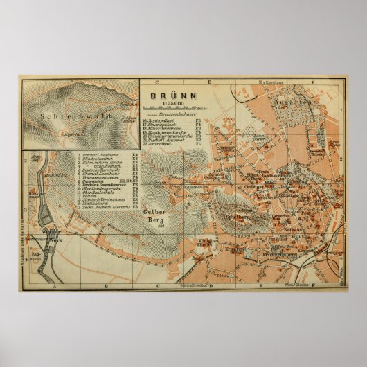 ヴィンテージBRNOチェコ共和国の地図（1911年） ポスター (正面)