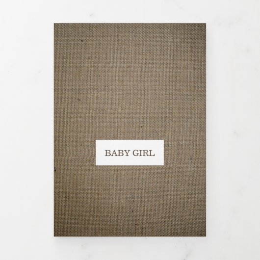 ヴィンテージBurlap、4フォトコラージュベビー誕生 三つ折り案内状 (カバー)
