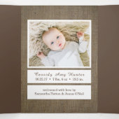 ヴィンテージBurlap、4フォトコラージュベビー誕生 三つ折り案内状 (内部中)