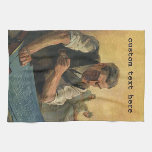 ヴィンテージBusiness Architectと建物の設計図 キッチンタオル (横)