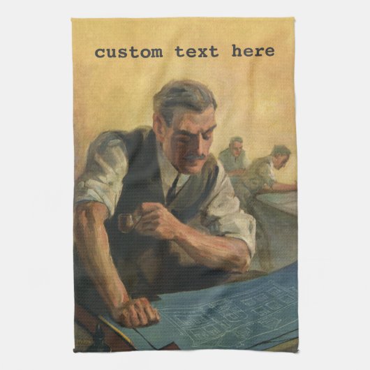 ヴィンテージBusiness Architectと建物の設計図 キッチンタオル (縦)