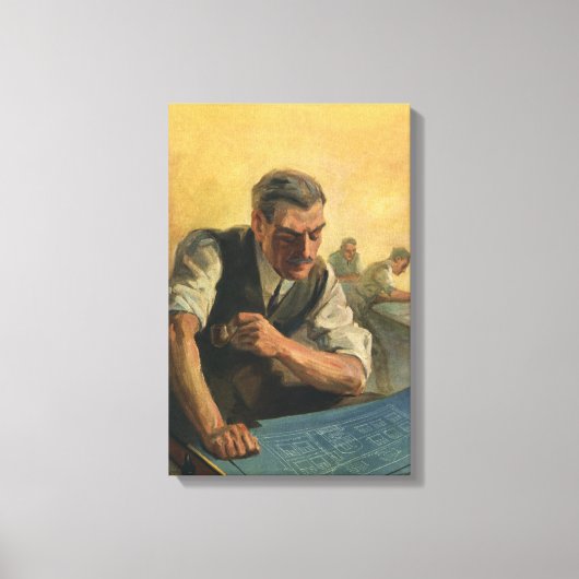 ヴィンテージBusiness Architectと建物の設計図 キャンバスプリント (正面)