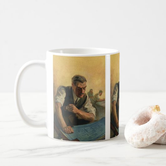 ヴィンテージBusiness Architectと建物の設計図 コーヒーマグカップ (ドーナツ)