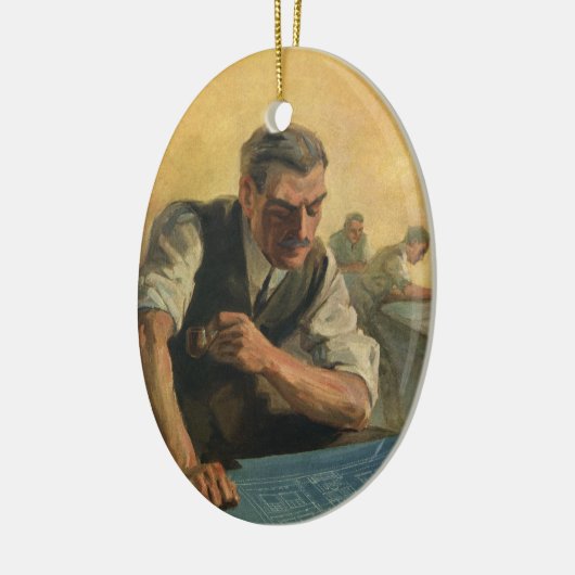 ヴィンテージBusiness Architectと建物の設計図 セラミックオーナメント (左)