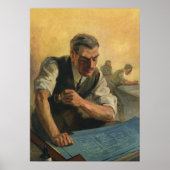 ヴィンテージBusiness Architectと建物の設計図 ポスター (正面)