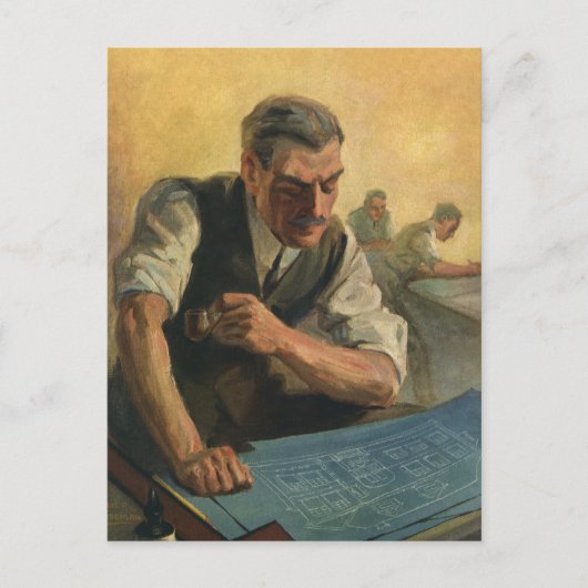 ヴィンテージBusiness Architectと建物の設計図 ポストカード (正面)