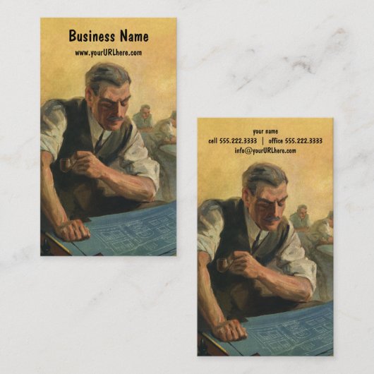 ヴィンテージBusiness Architectと建物の設計図 名刺 (正面/裏面)