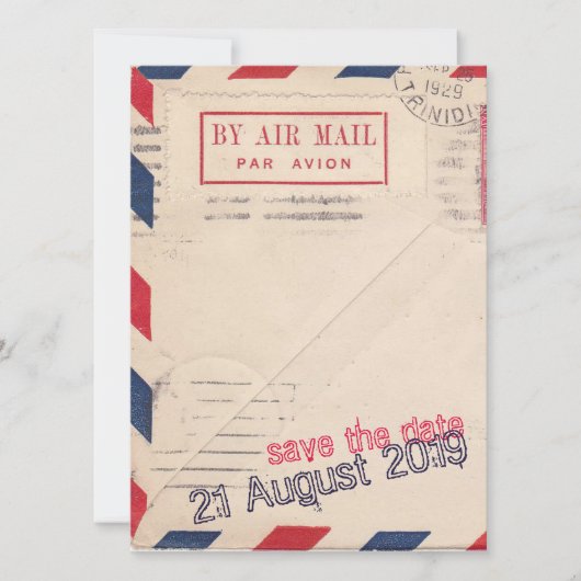 ヴィンテージBy Air Mail Flat日付カードを保存 セーブザデート (正面)