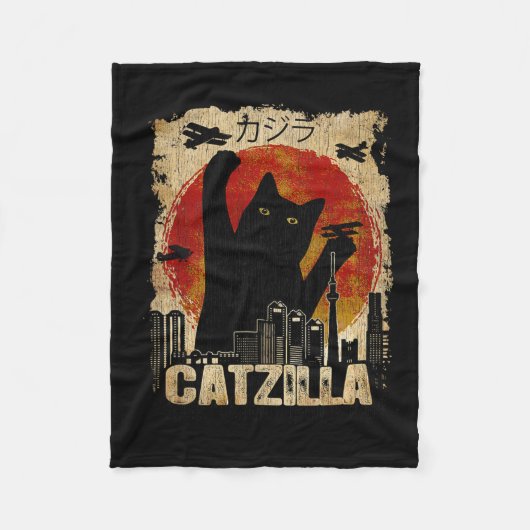 ヴィンテージCatzilla Tee -おもしろい Kitten And Cat フリースブランケット (正面)